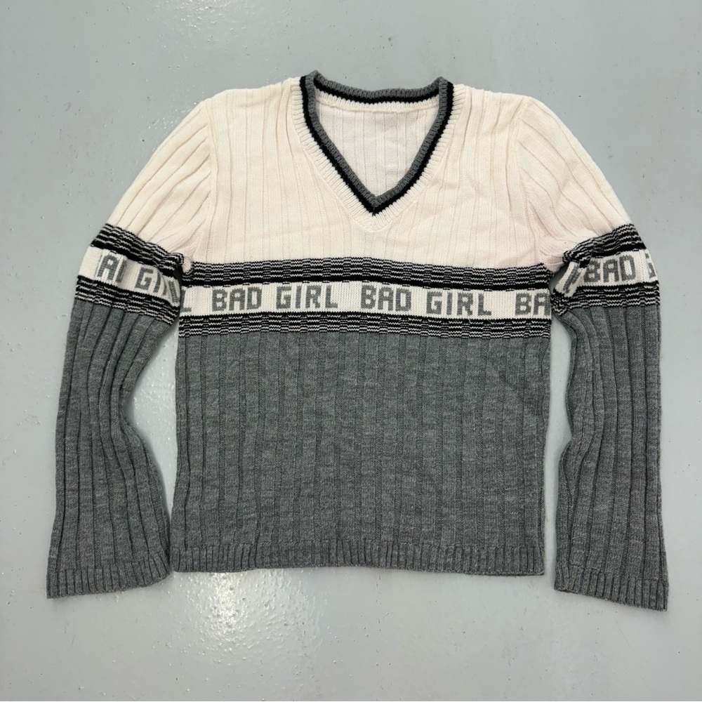 Vintage Y2K Bad Girl V Neck Sweater Baddie Naughty Acrylic
